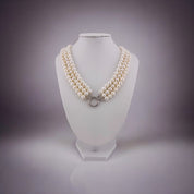 Two Styles in one, Triple Strand, Cultured White Pearl Necklace, Versatile Toggle Clasp, Perfect Jewelry Gift