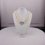 Two Styles in one, Triple Strand, Cultured White Pearl Necklace, Versatile Toggle Clasp, Perfect Jewelry Gift