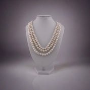 Two Styles in one, Triple Strand, Cultured White Pearl Necklace, Versatile Toggle Clasp, Perfect Jewelry Gift