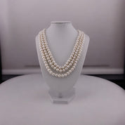 Two Styles in one, Triple Strand, Cultured White Pearl Necklace, Versatile Toggle Clasp, Perfect Jewelry Gift