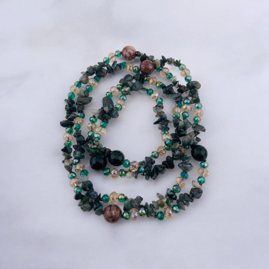 Green and Brown, Beaded Necklace, Irregular Size with Two-Strand Design, Elegant, Birthday, Holiday, Anniversary, Gift for Her