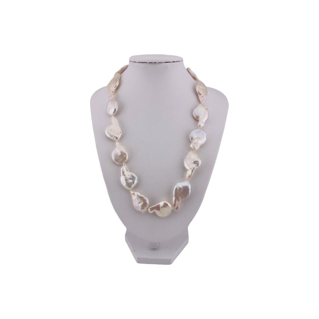 Irregular Coin Design, White Pearl, Necklace, Natural Luster Pearls, Birthday Gift,  Great Holiday Gift for Her