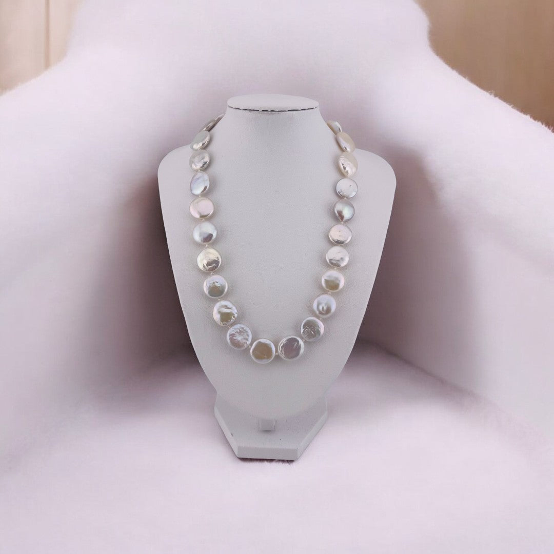 Coin Pearl Necklace, Freshwater, White Pearls,  Perfect Wedding Gift, Birthday Gift, Anniversary Gift