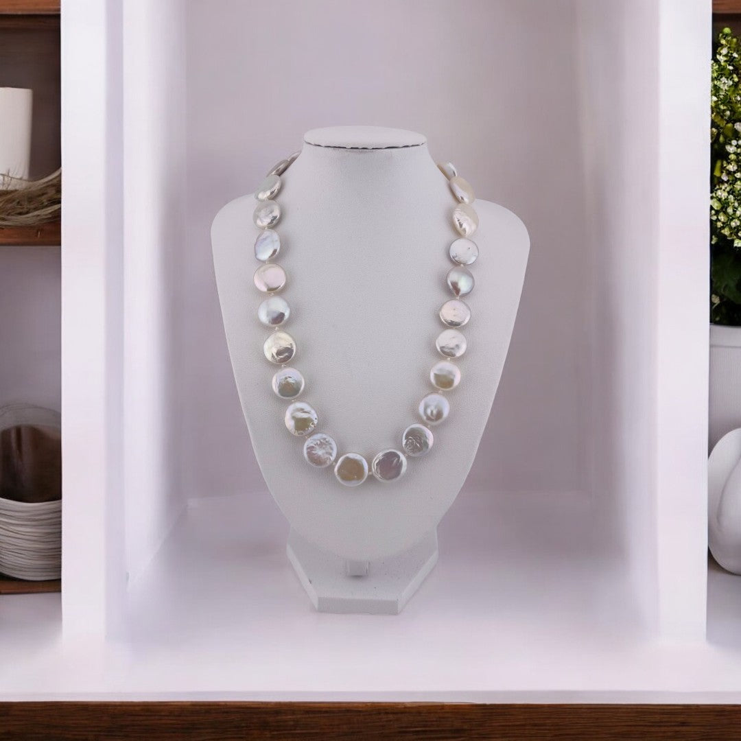 Coin Pearl Necklace, Freshwater, White Pearls,  Perfect Wedding Gift, Birthday Gift, Anniversary Gift