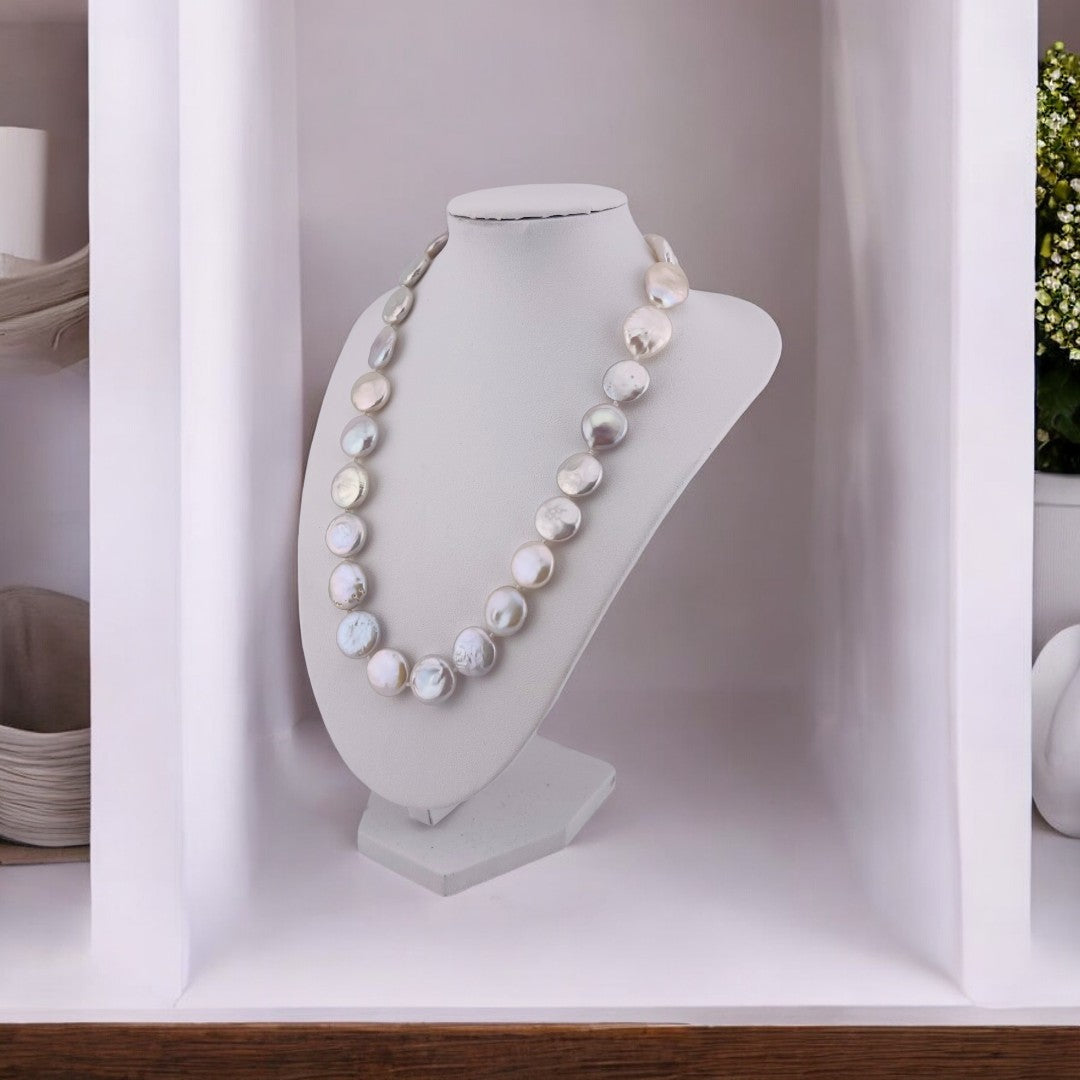 Coin Pearl Necklace, Freshwater, White Pearls,  Perfect Wedding Gift, Birthday Gift, Anniversary Gift
