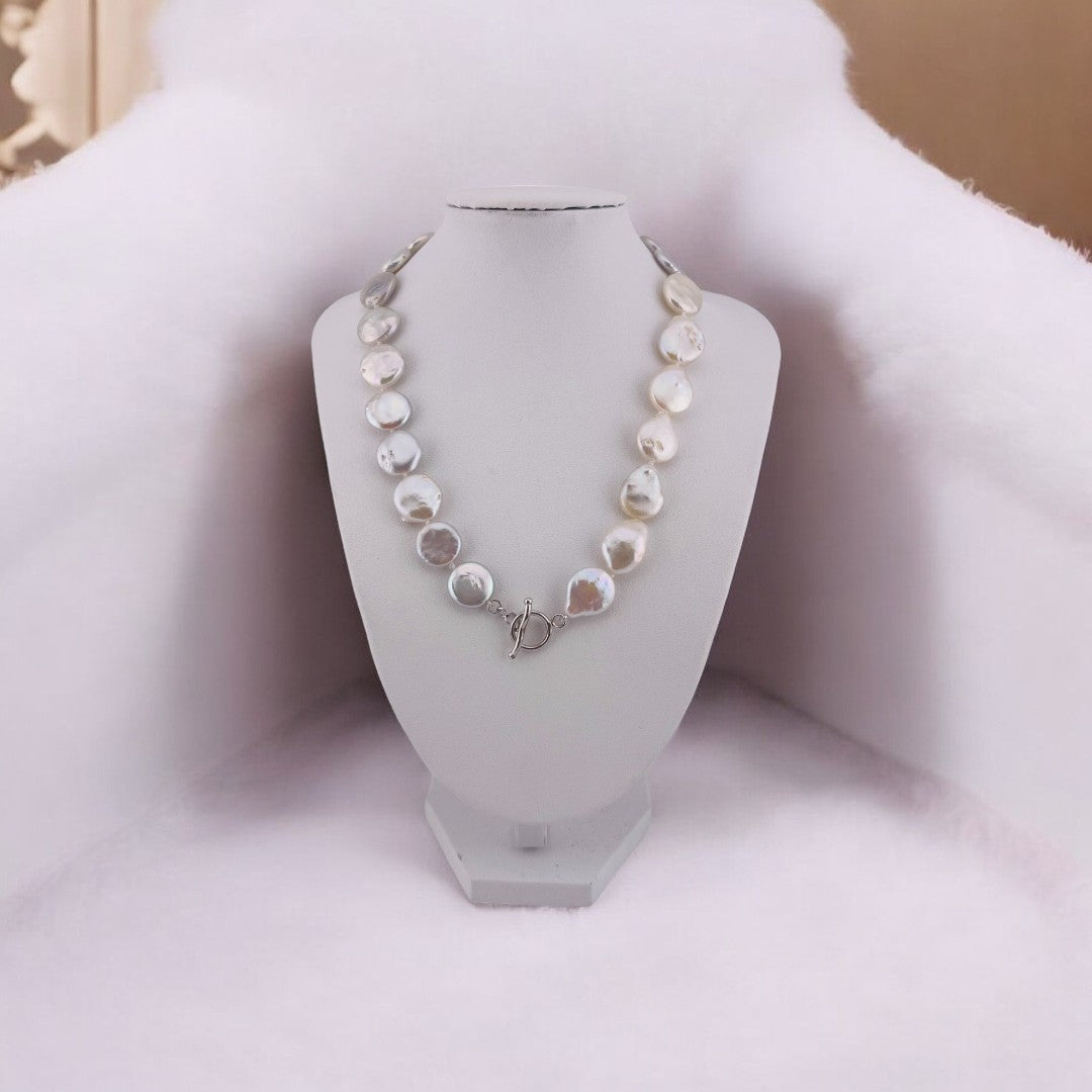 Coin Pearl Necklace, Freshwater, White Pearls,  Perfect Wedding Gift, Birthday Gift, Anniversary Gift