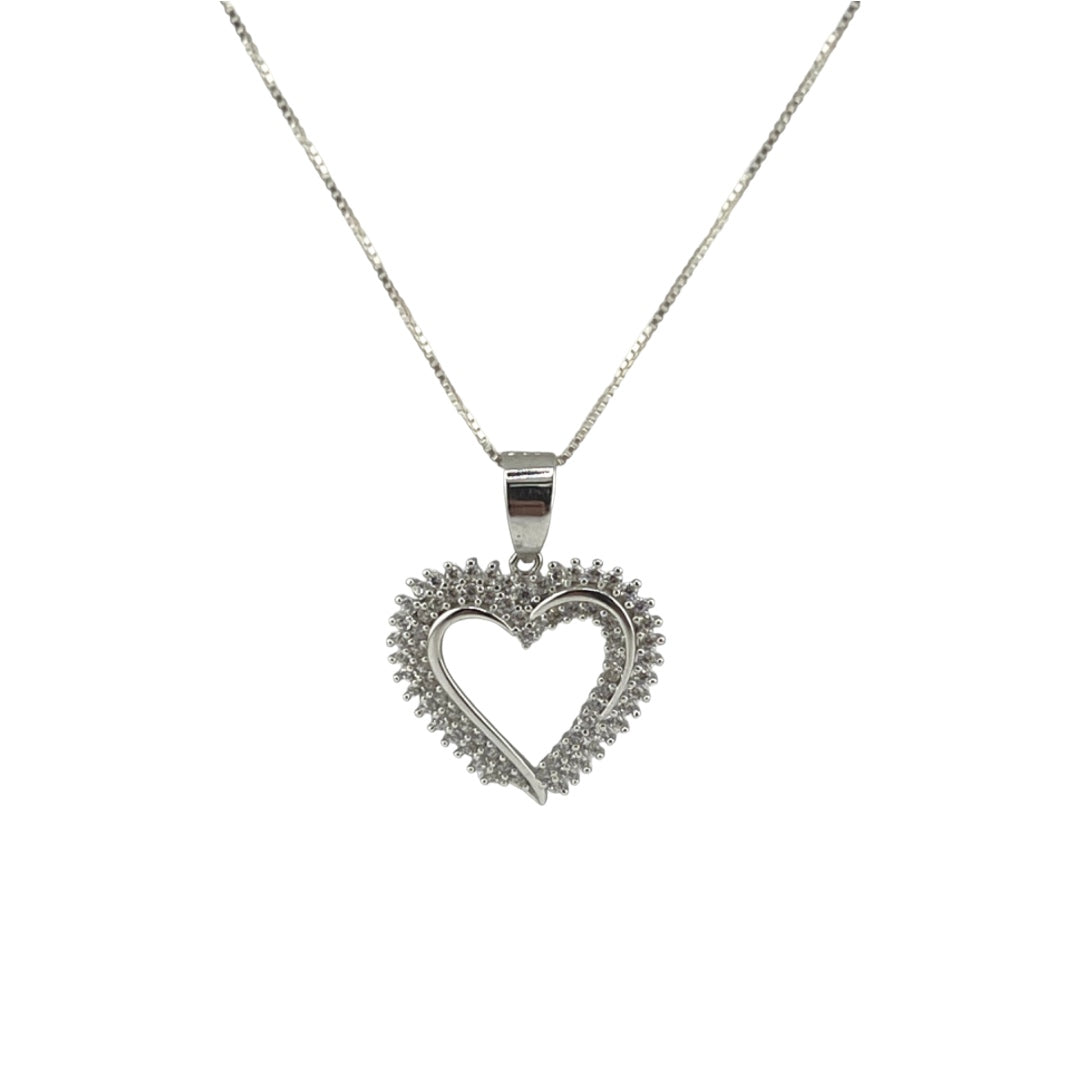 Sterling Silver, Heart Pendant Necklace, Zircon, Trendy Jewelry, Statement Piece, Perfect Gift