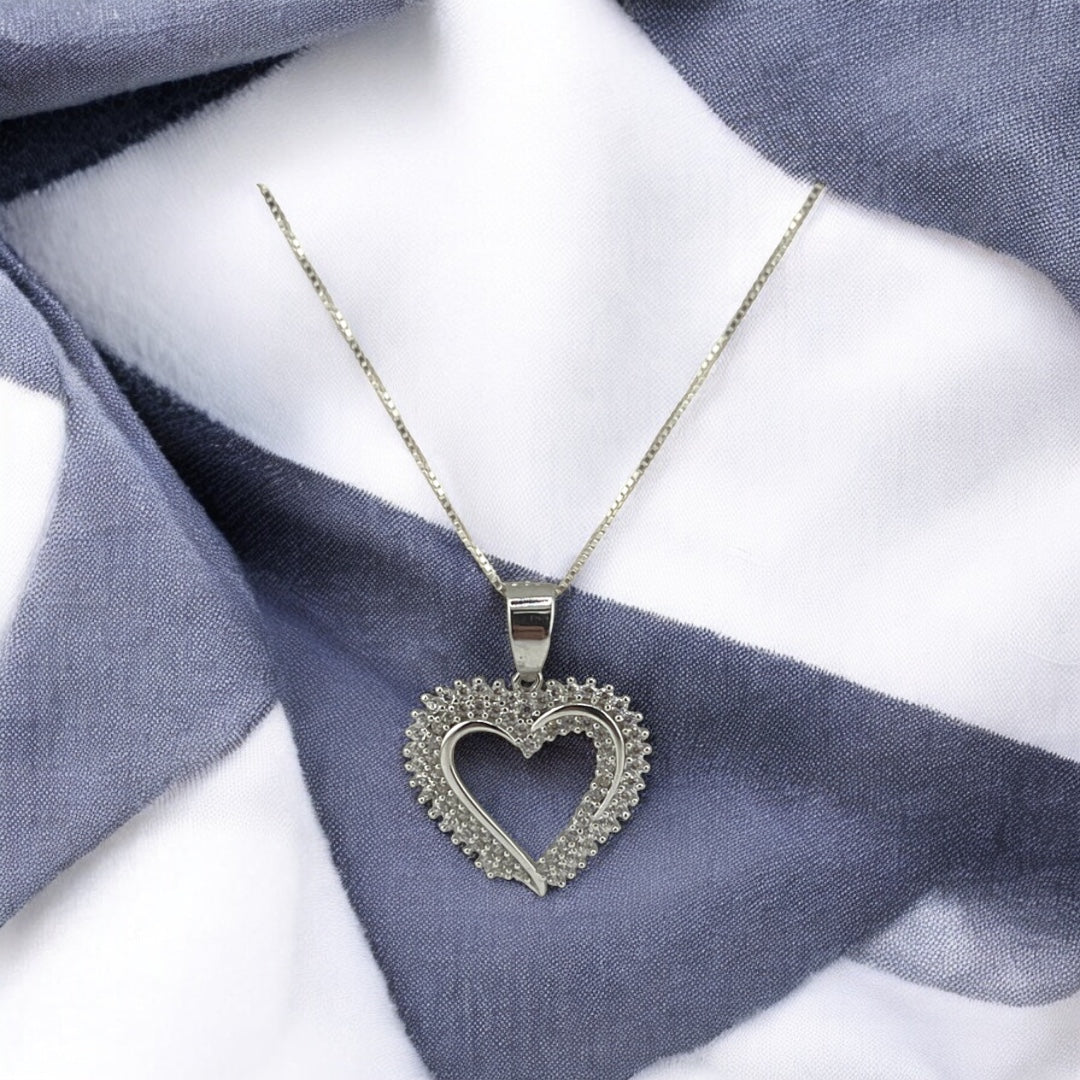 Sterling Silver, Heart Pendant Necklace, Zircon, Trendy Jewelry, Statement Piece, Perfect Gift