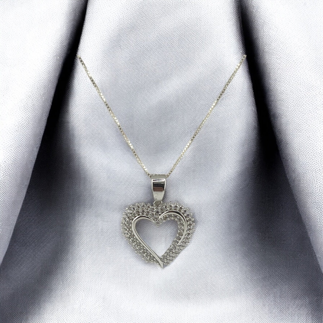 Sterling Silver, Heart Pendant Necklace, Zircon, Trendy Jewelry, Statement Piece, Perfect Gift