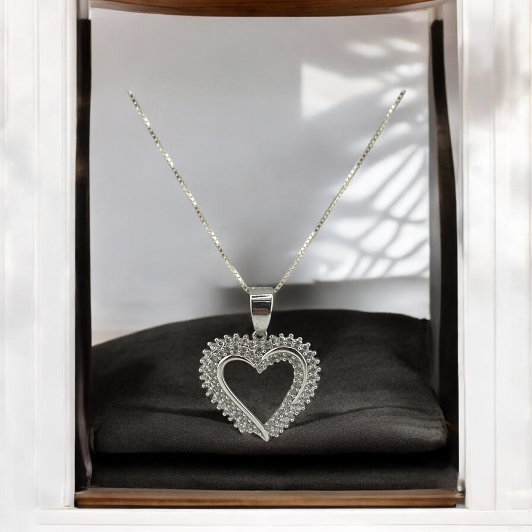 Sterling Silver, Heart Pendant Necklace, Zircon, Trendy Jewelry, Statement Piece, Perfect Gift