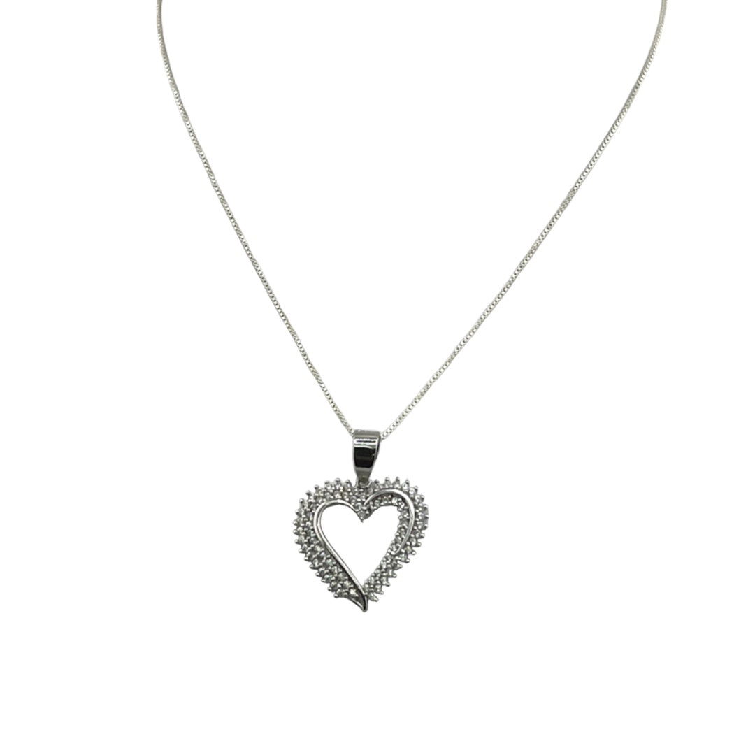 Sterling Silver, Heart Pendant Necklace, Zircon, Trendy Jewelry, Statement Piece, Perfect Gift