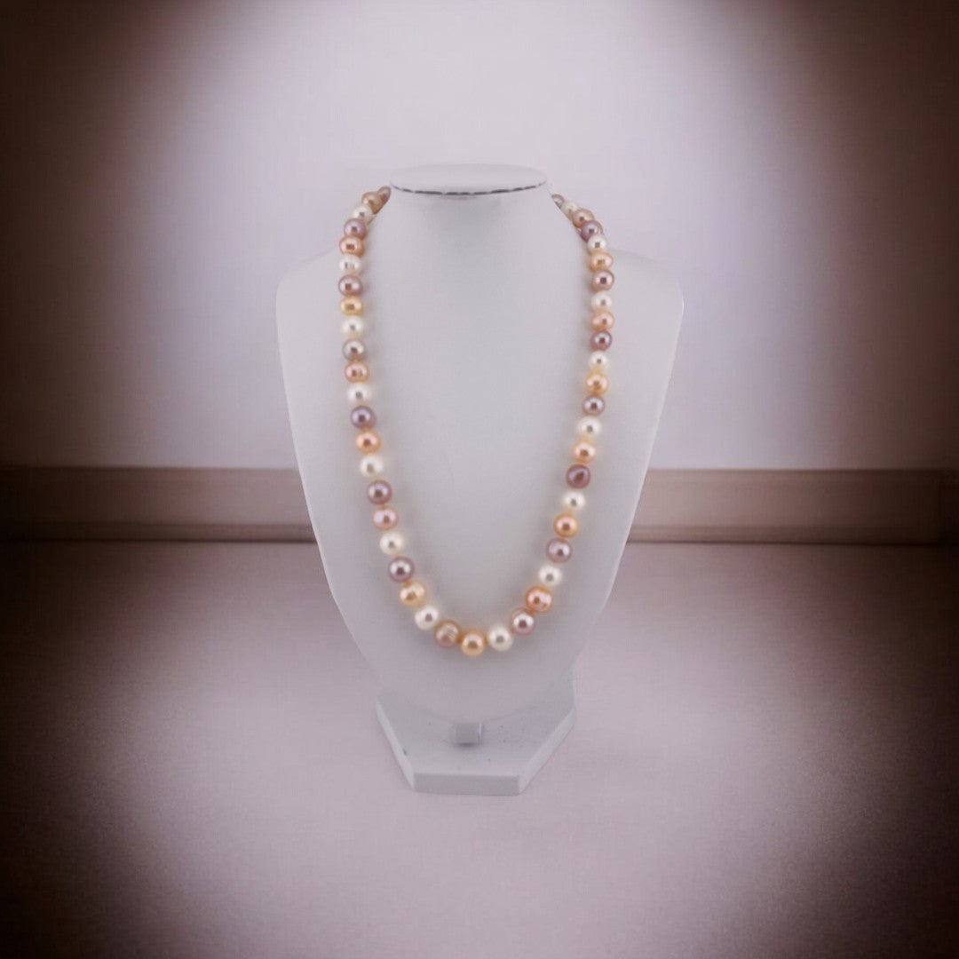 Multi Color Freshwater Pearl Necklace, Natural White, Peach, and Pink Pearls, Birthday Gift, Anniversary Gift