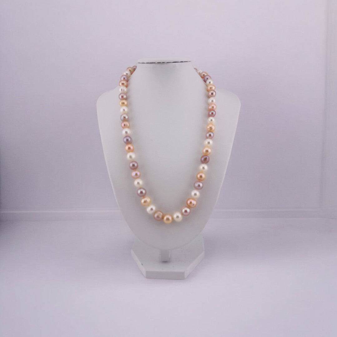 Multi Color Freshwater Pearl Necklace, Natural White, Peach, and Pink Pearls, Birthday Gift, Anniversary Gift