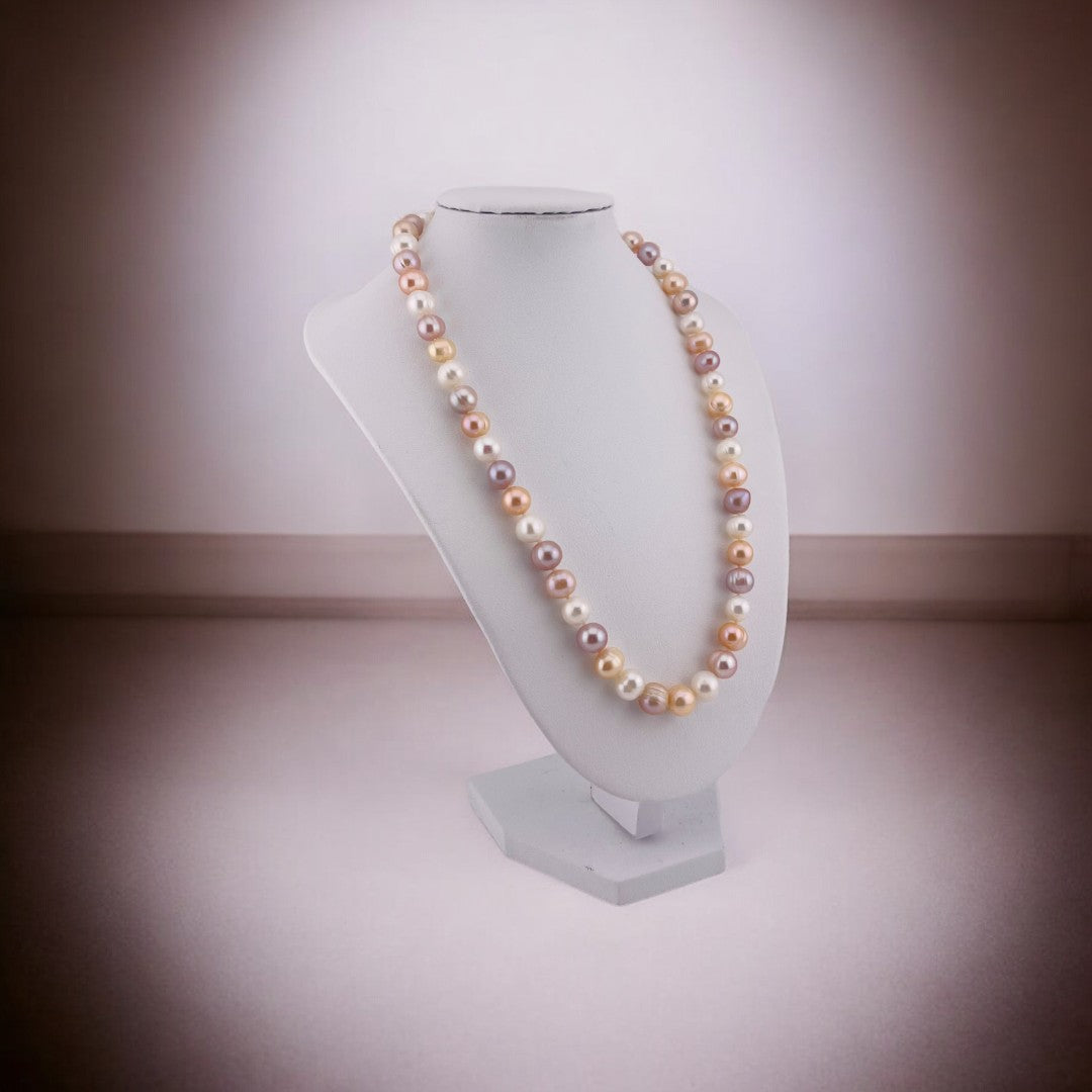 Multi Color Freshwater Pearl Necklace, Natural White, Peach, and Pink Pearls, Birthday Gift, Anniversary Gift