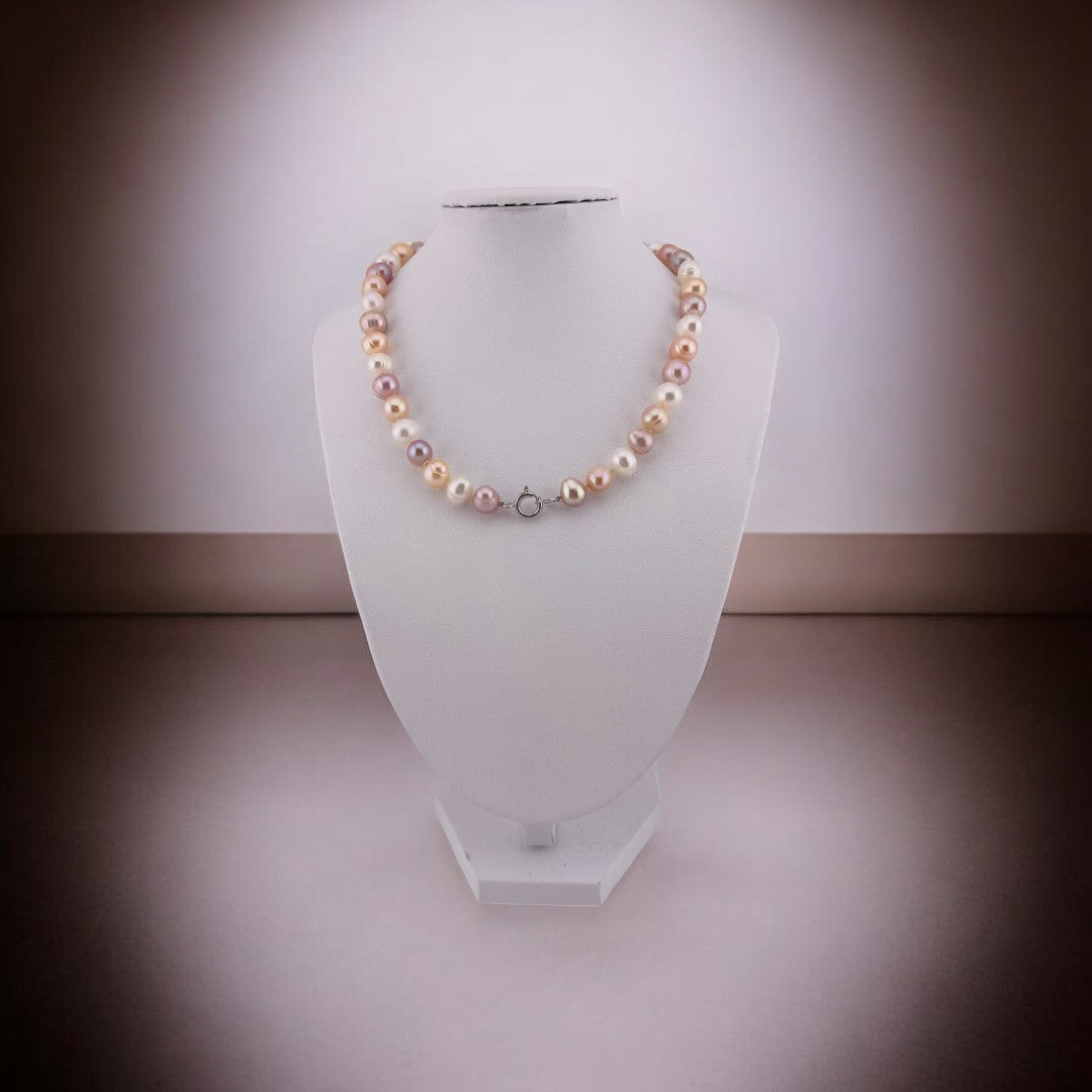 Multi Color Freshwater Pearl Necklace, Natural White, Peach, and Pink Pearls, Birthday Gift, Anniversary Gift