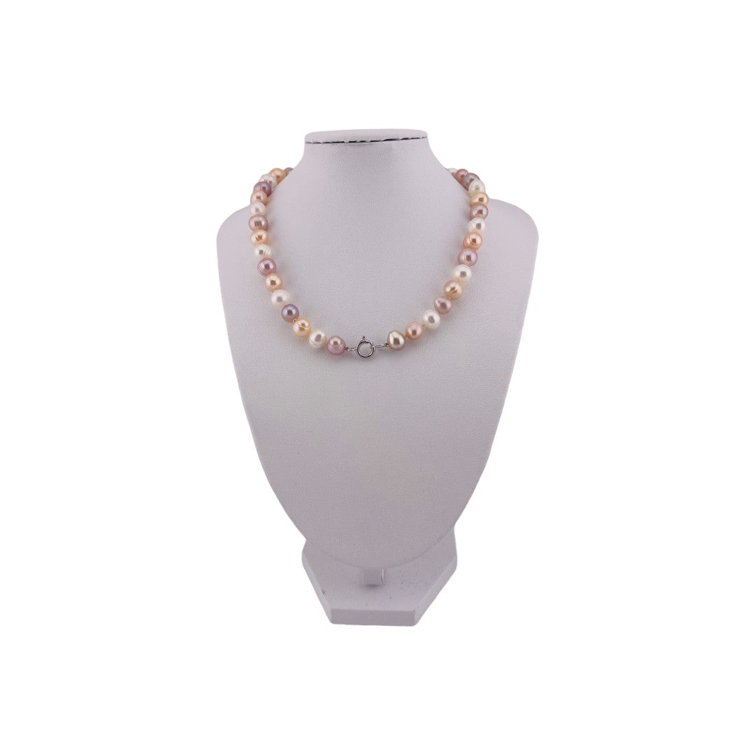 Multi Color Freshwater Pearl Necklace, Natural White, Peach, and Pink Pearls, Birthday Gift, Anniversary Gift