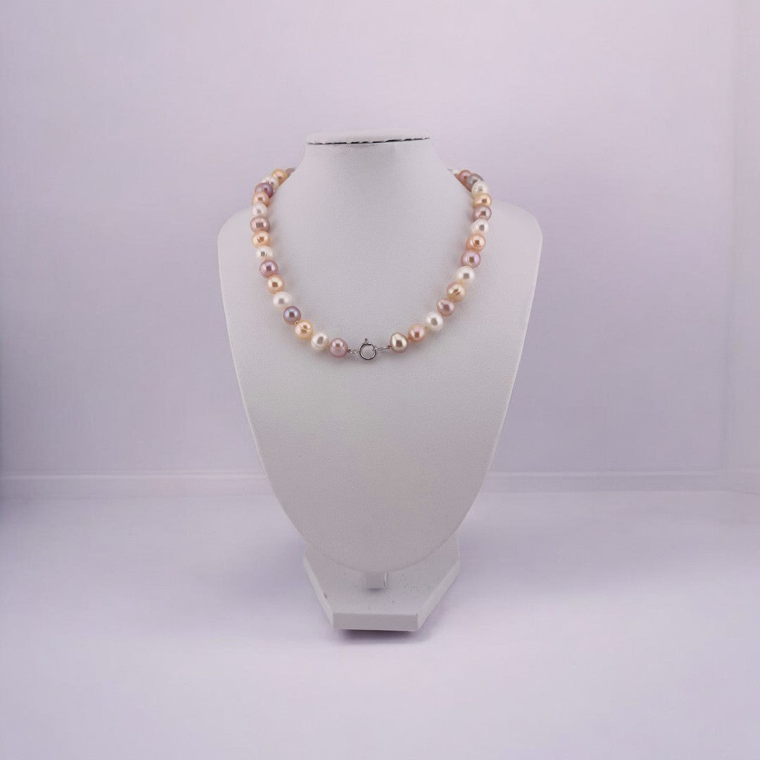 Multi Color Freshwater Pearl Necklace, Natural White, Peach, and Pink Pearls, Birthday Gift, Anniversary Gift