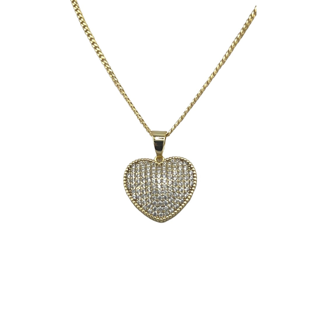 Gold-Plated, Sterling Silver, Zircon, Heart Pendant, Necklace, Statement Piece