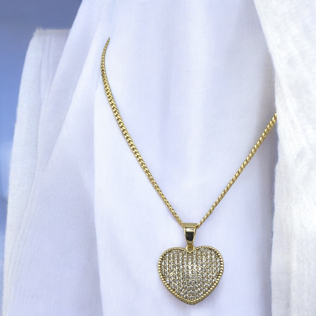 Gold-Plated, Sterling Silver, Zircon, Heart Pendant, Necklace, Statement Piece