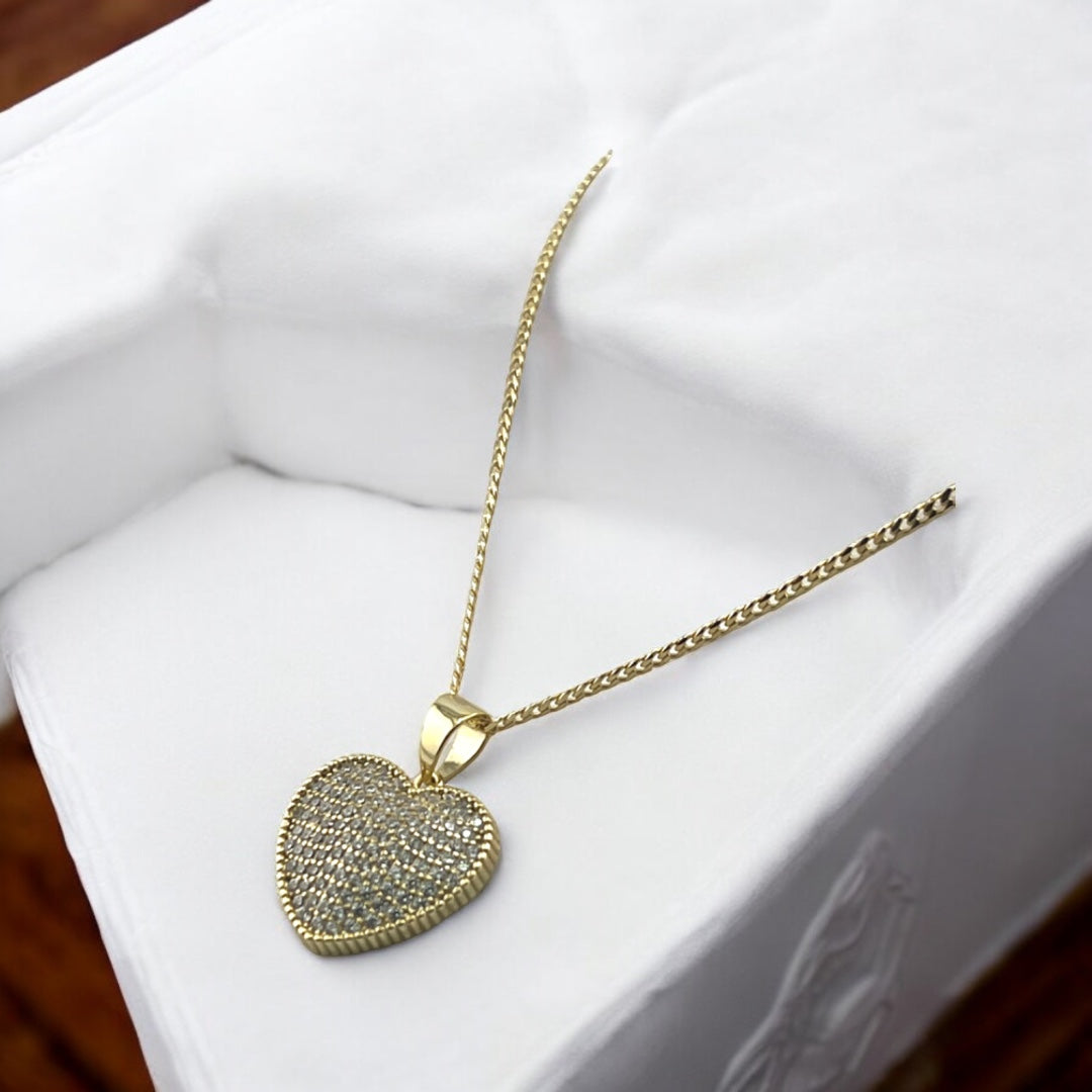 Gold-Plated, Sterling Silver, Zircon, Heart Pendant, Necklace, Statement Piece