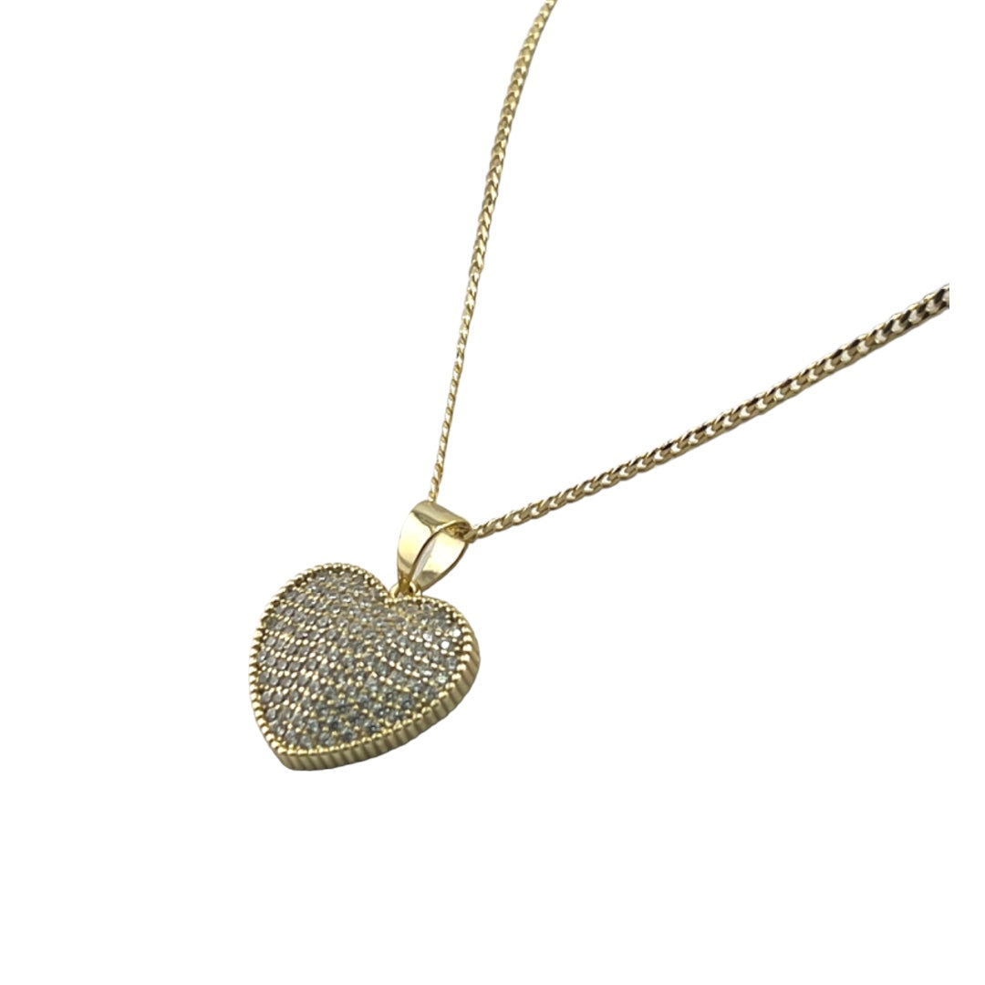 Gold-Plated, Sterling Silver, Zircon, Heart Pendant, Necklace, Statement Piece