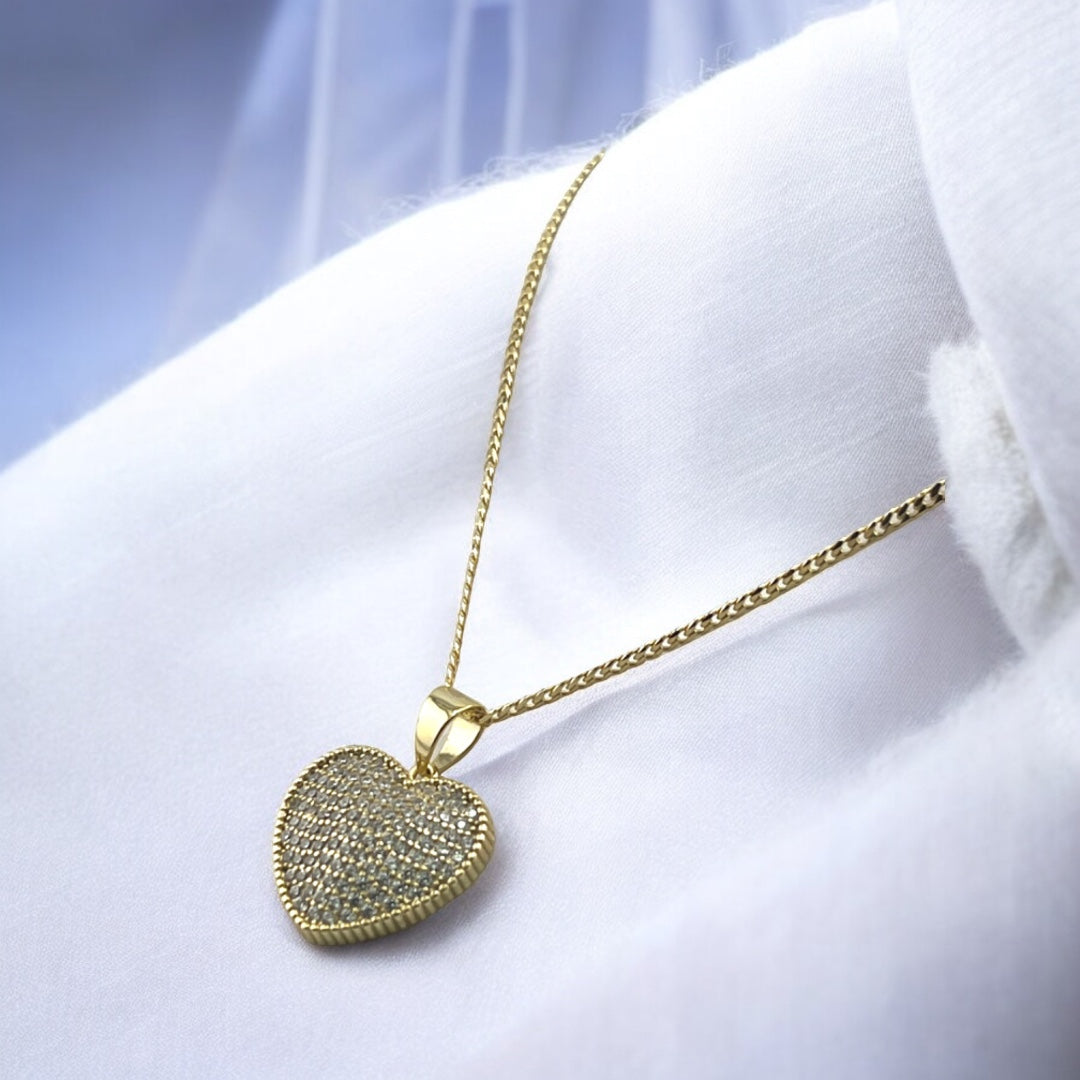 Gold-Plated, Sterling Silver, Zircon, Heart Pendant, Necklace, Statement Piece