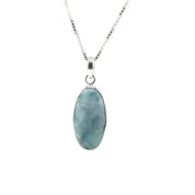 Sterling Silver, Larimar Gemstone, Oval Stone Pendant, Necklace, Perfect Gift, Statement Piece