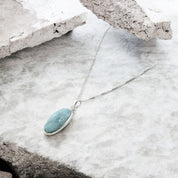 Sterling Silver, Larimar Gemstone, Oval Stone Pendant, Necklace, Perfect Gift, Statement Piece