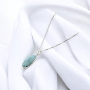 Sterling Silver, Larimar Gemstone, Oval Stone Pendant, Necklace, Perfect Gift, Statement Piece