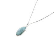 Sterling Silver, Larimar Gemstone, Oval Stone Pendant, Necklace, Perfect Gift, Statement Piece