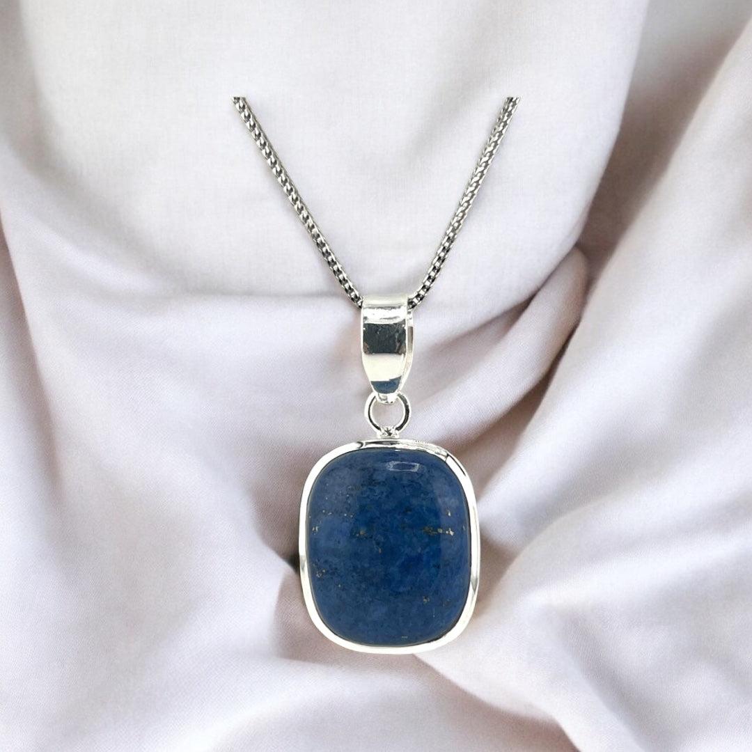 Sterling Silver Lapis Lazuli Gemstone Pendant Necklace - Statement Jewelry, Gift for Her, Birthday Gift