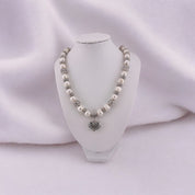 Pearl Necklace, Cultured White Pearls, Heart Toggle Clasp, Antique Silver Look, Heart Pendant, Birthday and Holiday Gift for a Loved One