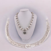 Pearl Necklace, Cultured White Pearls, Heart Toggle Clasp, Antique Silver Look, Heart Pendant, Birthday and Holiday Gift for a Loved One