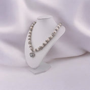 Pearl Necklace, Cultured White Pearls, Heart Toggle Clasp, Antique Silver Look, Heart Pendant, Birthday and Holiday Gift for a Loved One