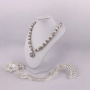 Pearl Necklace, Cultured White Pearls, Heart Toggle Clasp, Antique Silver Look, Heart Pendant, Birthday and Holiday Gift for a Loved One