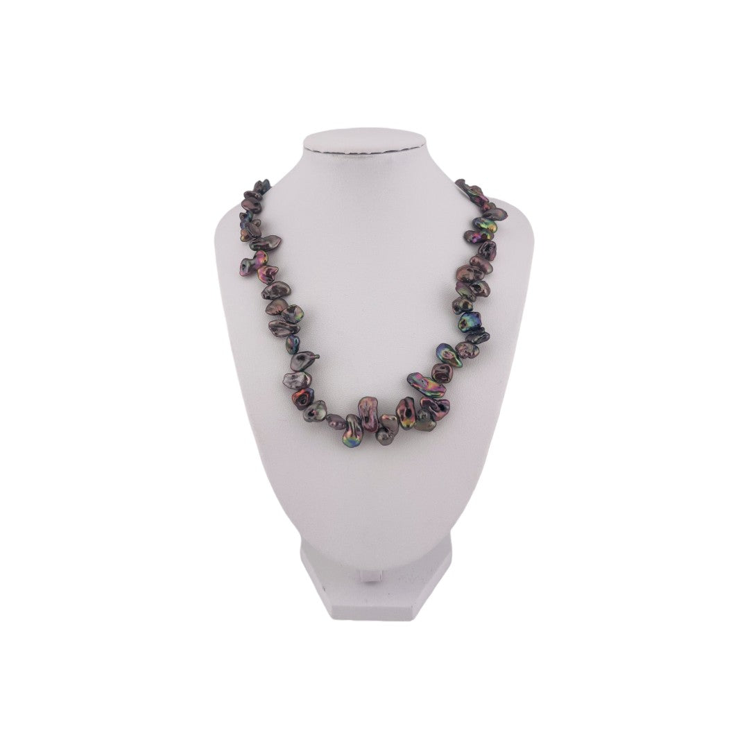 Keshi Pearl Necklace with Sterling Silver Toggle Clasp, Translucent Crystal Beads, Stylish Gift for Her