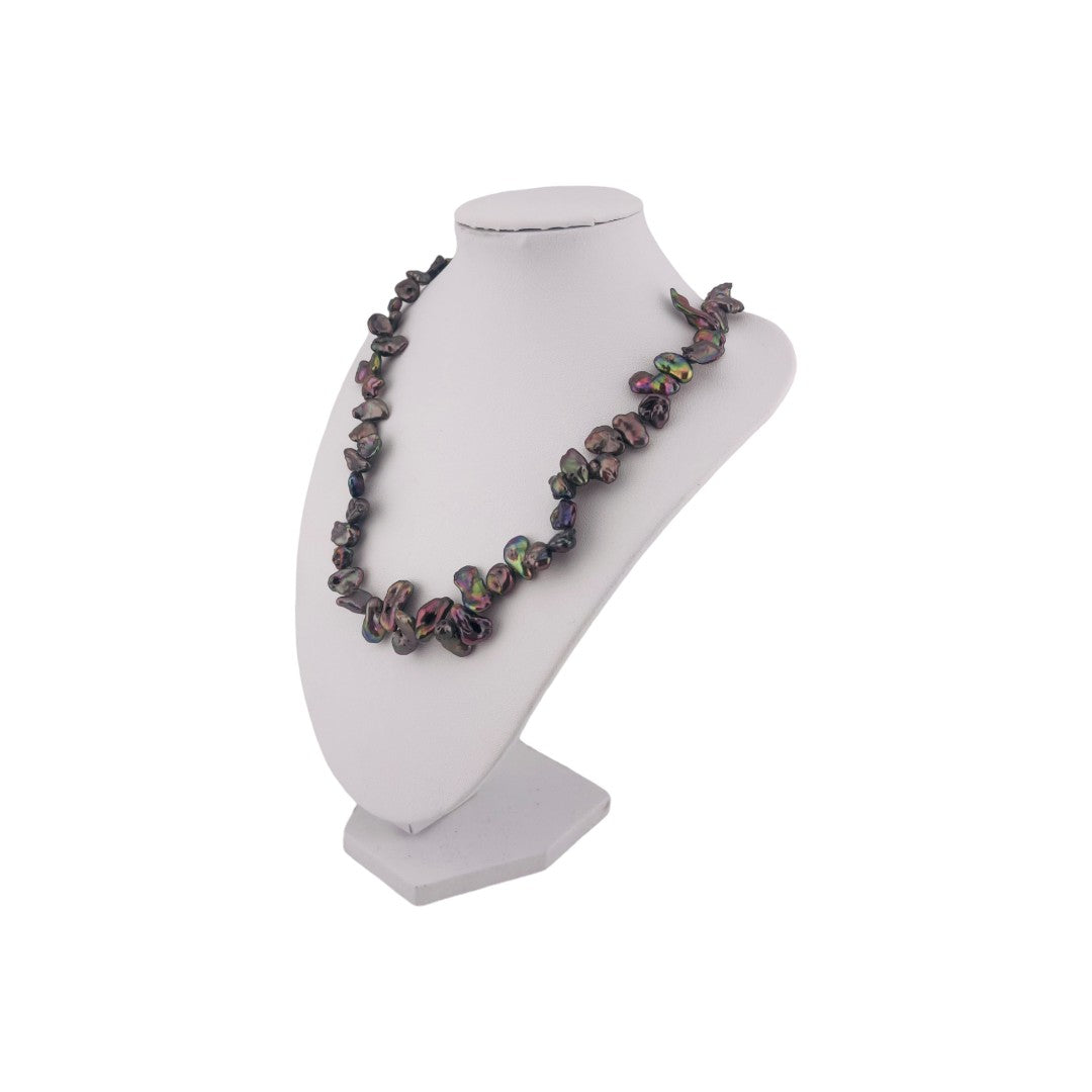 Keshi Pearl Necklace with Sterling Silver Toggle Clasp, Translucent Crystal Beads, Stylish Gift for Her