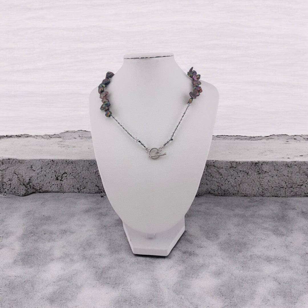 Keshi Pearl Necklace with Sterling Silver Toggle Clasp, Translucent Crystal Beads, Stylish Gift for Her