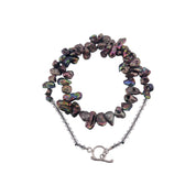 Keshi Pearl Necklace with Sterling Silver Toggle Clasp, Translucent Crystal Beads, Stylish Gift for Her