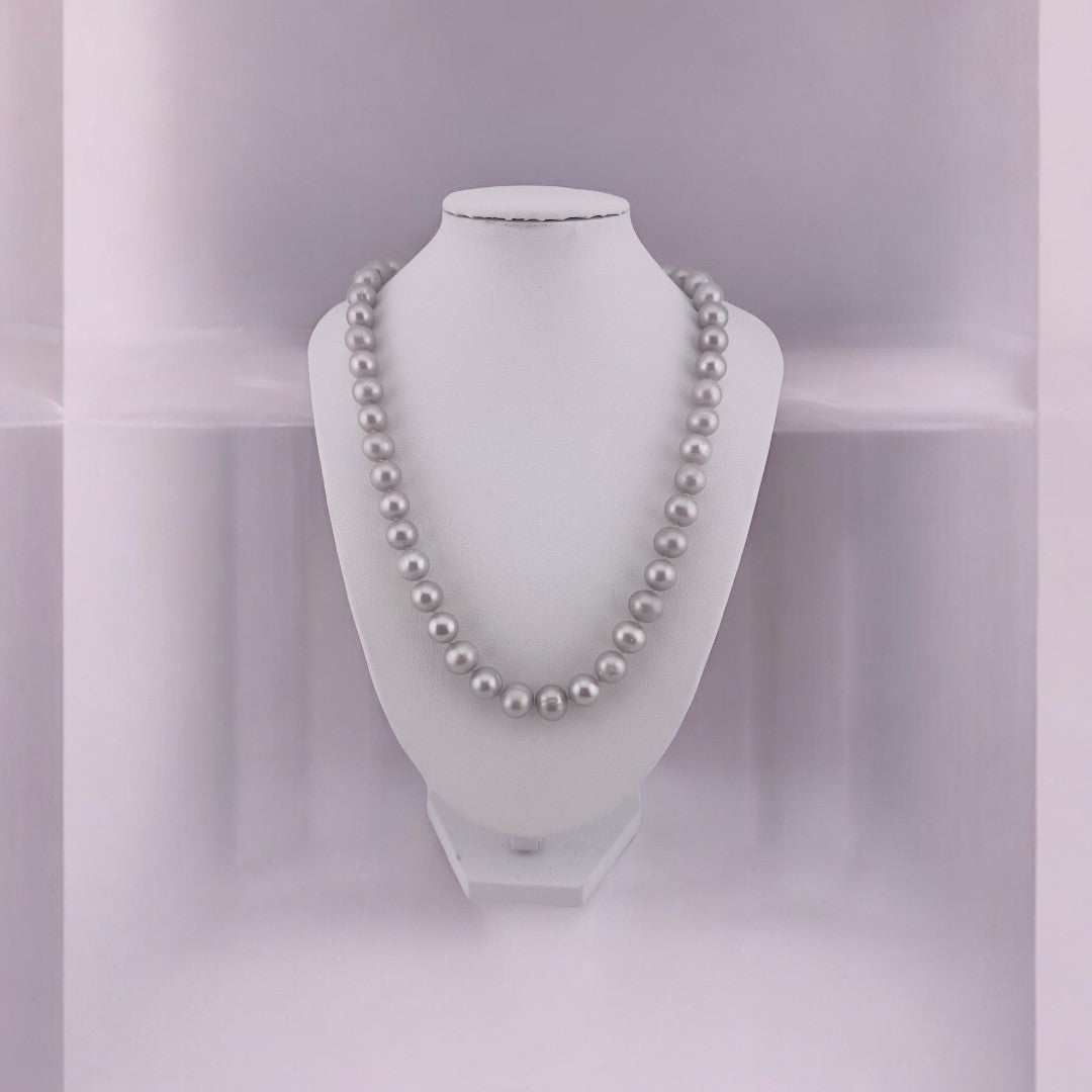 Elegant Sterling Silver Necklace, Cultured Silver Grey Pearls, Heart Toggle Clasp, Timeless Gift Jewelry