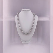 Elegant Sterling Silver Necklace, Cultured Silver Grey Pearls, Heart Toggle Clasp, Timeless Gift Jewelry