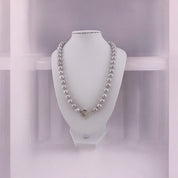 Elegant Sterling Silver Necklace, Cultured Silver Grey Pearls, Heart Toggle Clasp, Timeless Gift Jewelry