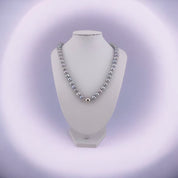 Elegant Silver Necklace with Cultured Silver Grey Pearls, Round Ball Magnetic Clasp, Timeless Gift Jewelry