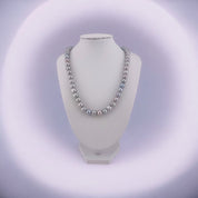 Elegant Silver Necklace with Cultured Silver Grey Pearls, Round Ball Magnetic Clasp, Timeless Gift Jewelry