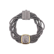 Elegant Rhodium-Finished Bracelet with Square Zirconia Accent and Magnetic Clasp, Perfect Gift Jewelry