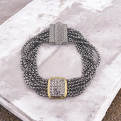Elegant Rhodium-Finished Bracelet with Square Zirconia Accent and Magnetic Clasp, Perfect Gift Jewelry