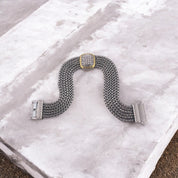 Elegant Rhodium-Finished Bracelet with Square Zirconia Accent and Magnetic Clasp, Perfect Gift Jewelry