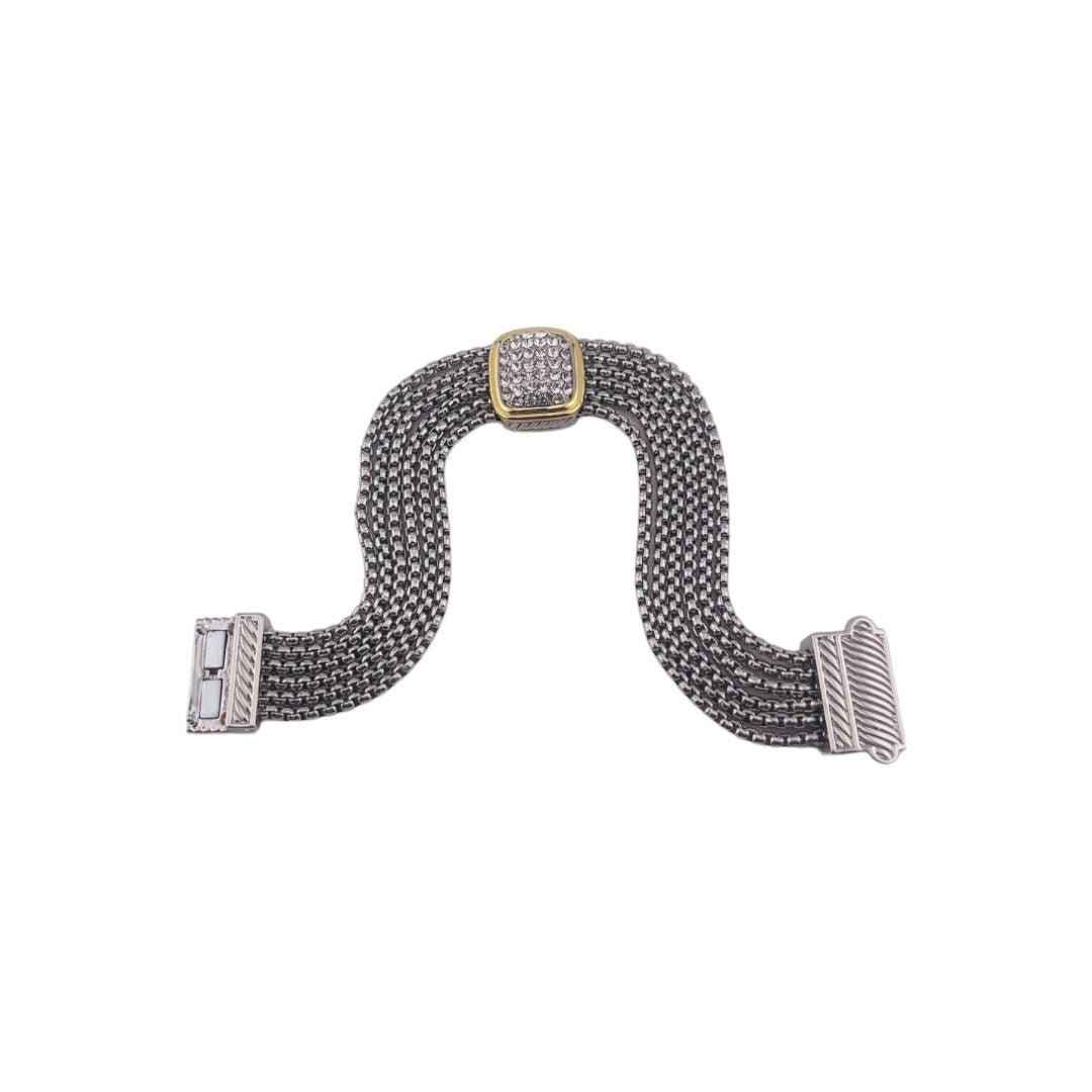 Elegant Rhodium-Finished Bracelet with Square Zirconia Accent and Magnetic Clasp, Perfect Gift Jewelry