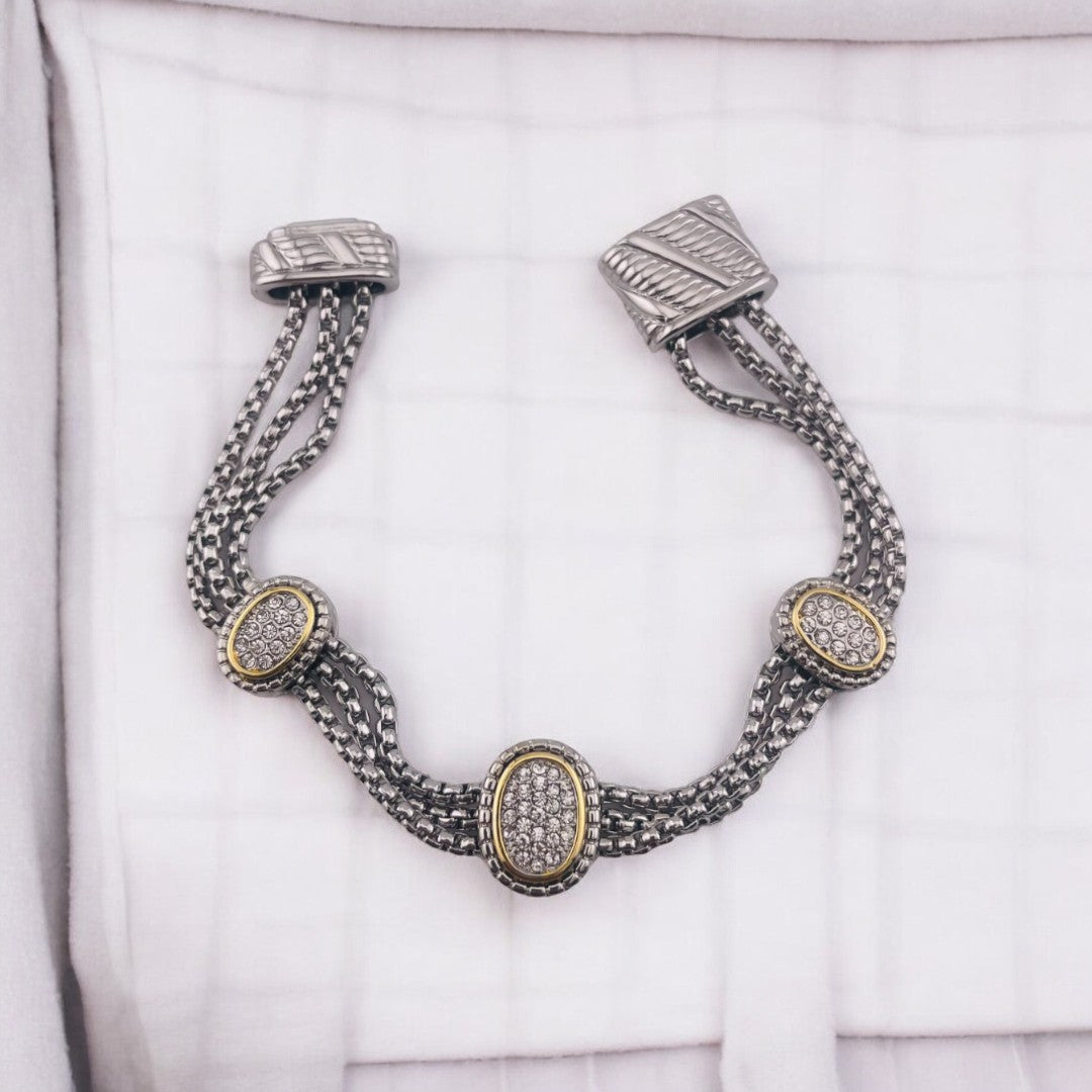 Elegant Rhodium-Finished Bracelet with Square Zirconia Accent and Magnetic Clasp, Perfect Gift Jewelry