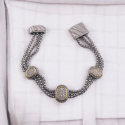 Elegant Rhodium-Finished Bracelet with Square Zirconia Accent and Magnetic Clasp, Perfect Gift Jewelry